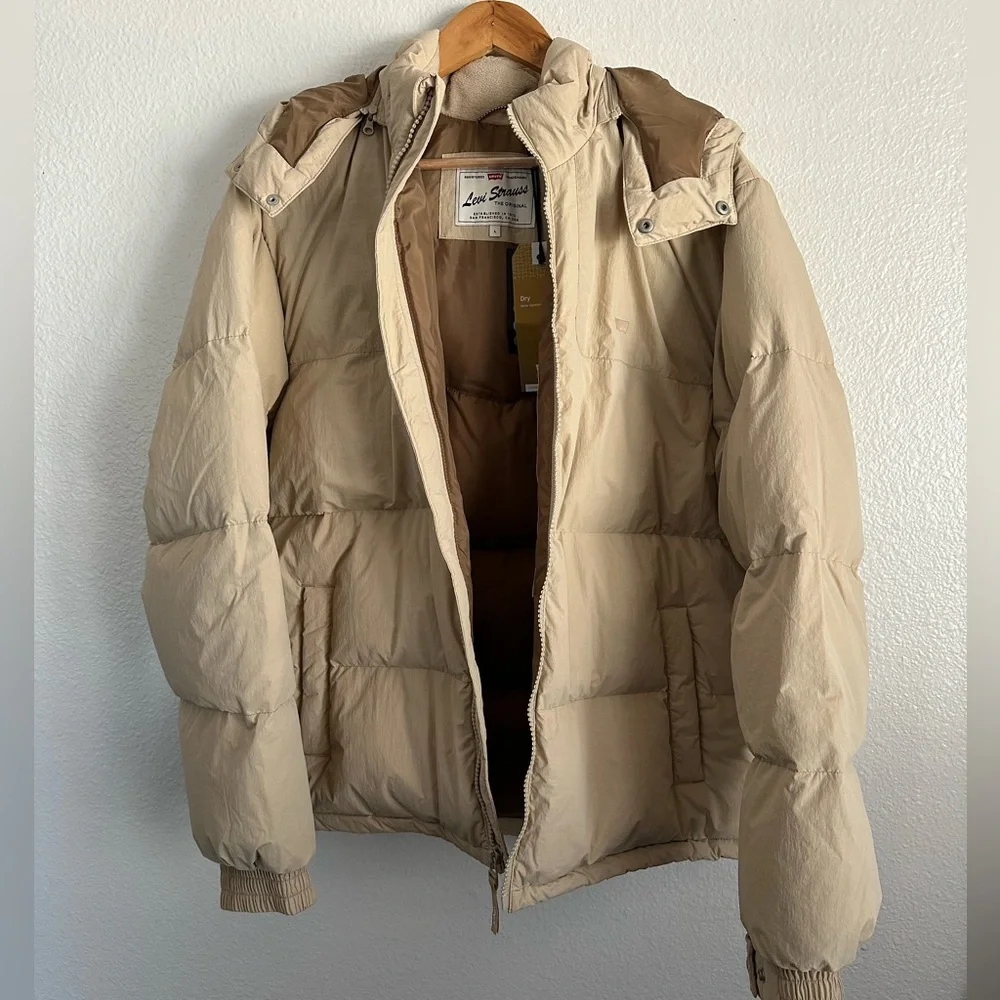 Levi’s Puffer Down Insulated Water Repellent Jacket Removable Hood Size Large